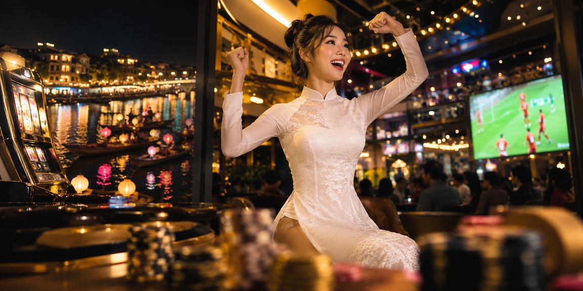 Phong cảnh casino hiện đại với bàn cược baccarat sang trọng